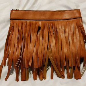 Camel Leather Fringe Clutch/Crossbody purse